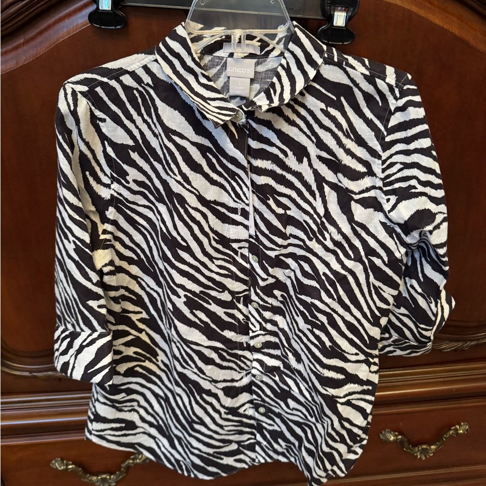 Chico's Zebra Pattern Button Down Shirt